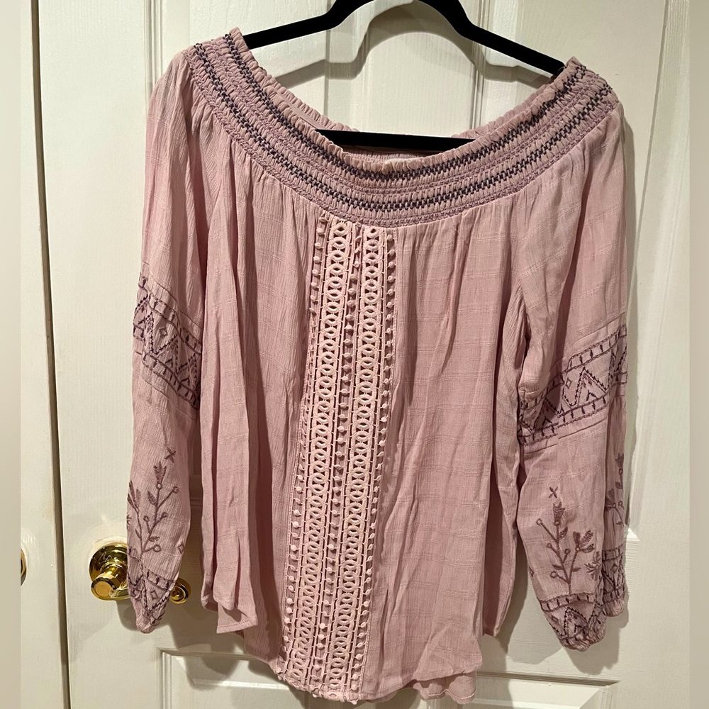 Knox Rose long sleeve boho top. Pink with embroidery